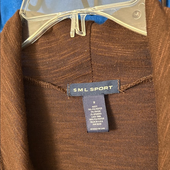 Chocolate Brown Cowl Neck Top with lace insert on side. - Picture 2 of 7